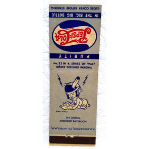 Pepsi Cola Matchbook Cover Walt Disney No 23 Boy Feather In Cap Battalion 1940s
